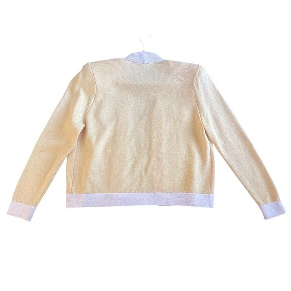 ST. JOHN SPORT Sz S Butter Yellow with White Trim Wool/Rayon Knit Cardigan - Picture 2 of 10